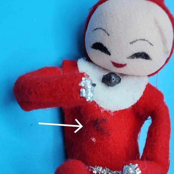 1950s Pixie Knee Hugger Elf Ornament Red White Poseable 5" Sockinette - Picture 10 of 11